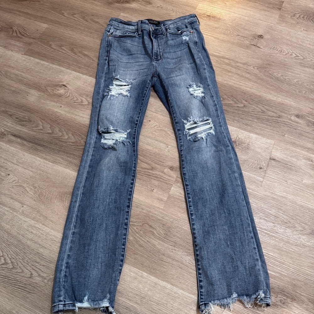 Judy Blue Straight Fit Jeans Denim 11 30 Distressed - Picture 2 of 8